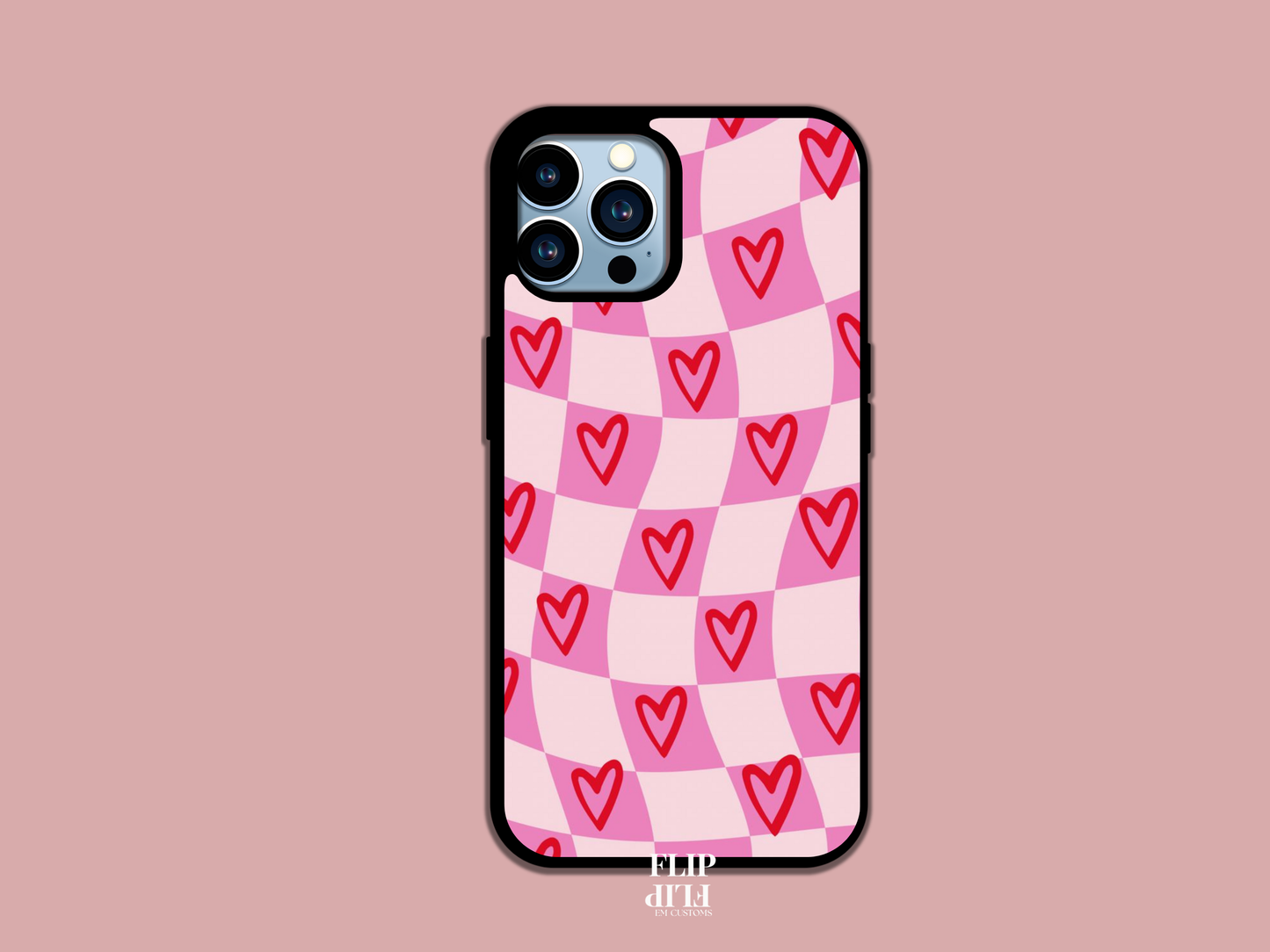 Checkered hearts phone case