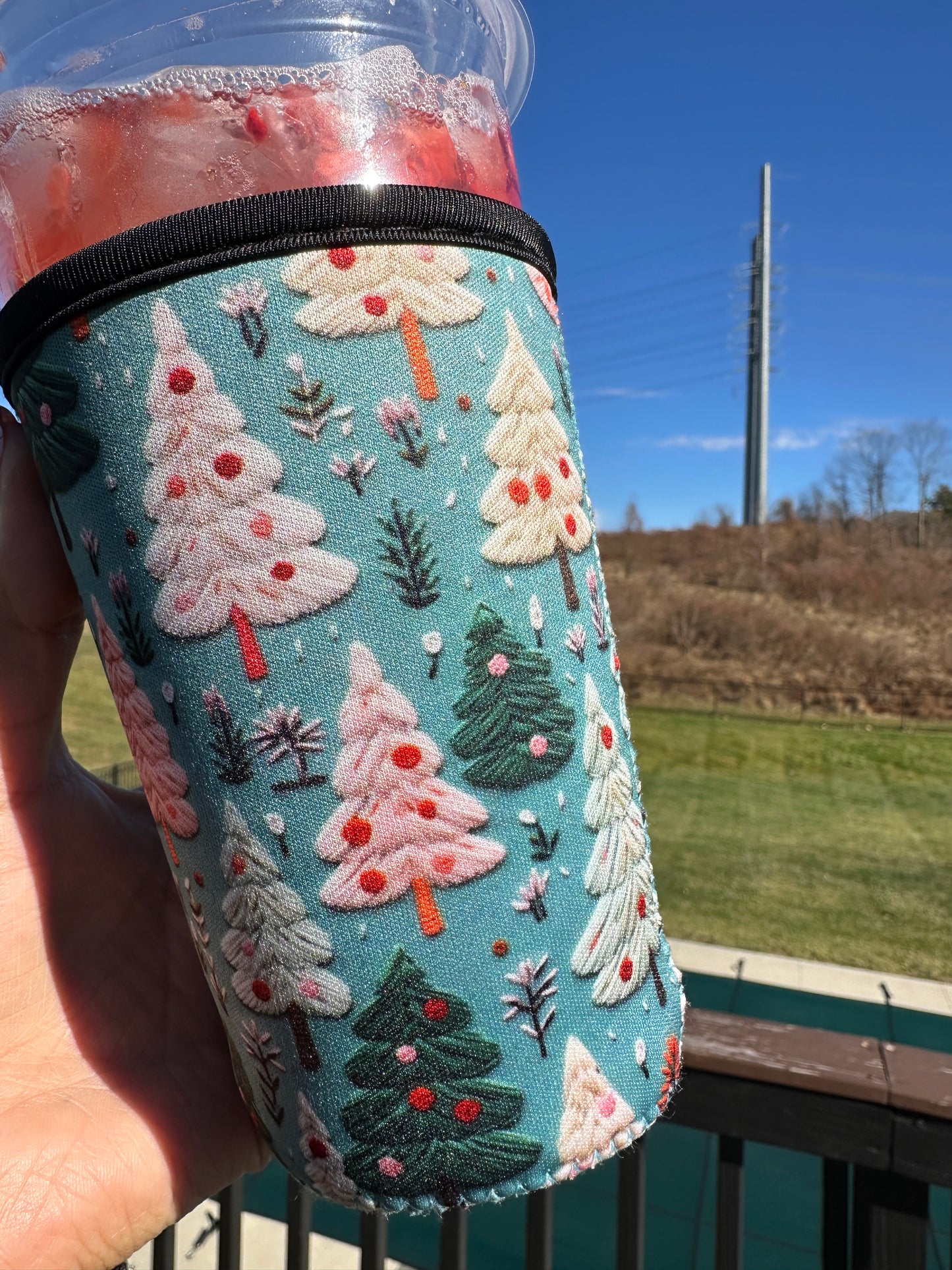 3d knitted trees cup cozies