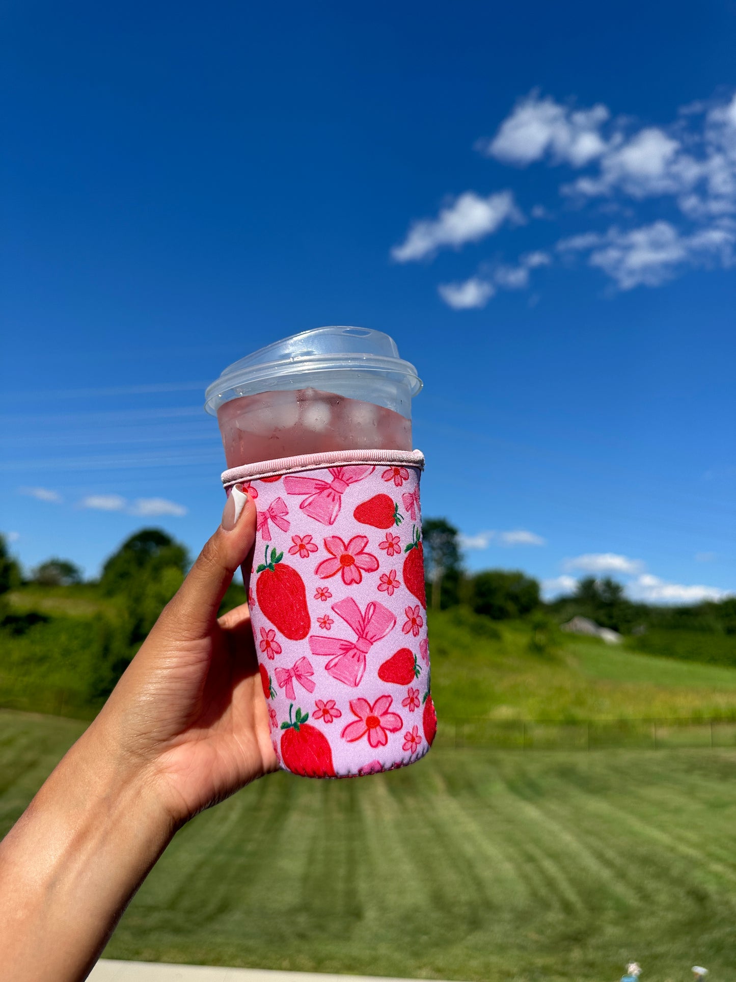 Strawberries & bows cup coozie